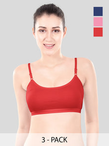 Cute Teen Sports Bra | Girls & Women Pack of 3 | Non-Padded Wirefree | Pure Cotton Stretch Daily Workout Bras with Adjustable Straps Super Combed Cotton Elastane Stretch Full & Elastic Band