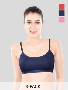 Cute Teen Sports Bra | Girls & Women Pack of 5 | Non-Padded Wirefree | Pure Cotton Stretch Daily Workout Bras with Adjustable Straps Super Combed Cotton Elastane Stretch Full & Elastic Band