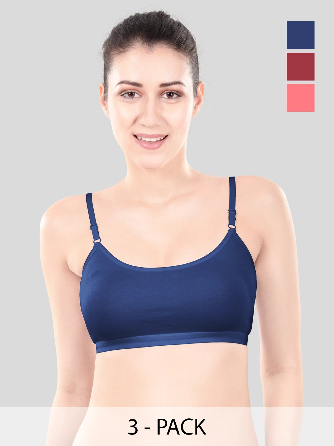 Cute Teen Sports Bra | Girls & Women Pack of 3 | Non-Padded Wirefree | Pure Cotton Stretch Daily Workout Bras with Adjustable Straps Super Combed Cotton Elastane Stretch Full & Elastic Band