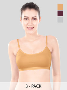 Cute Teen Sports Bra | Girls & Women Pack of 3 | Non-Padded Wirefree | Pure Cotton Stretch Daily Workout Bras with Adjustable Straps Super Combed Cotton Elastane Stretch Full & Elastic Band