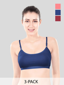 Cute Teen Sports Bra | Girls & Women Pack of 5 | Non-Padded Wirefree | Pure Cotton Stretch Daily Workout Bras with Adjustable Straps Super Combed Cotton Elastane Stretch Full & Elastic Band