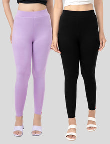 Ankle  Length Leggings | Pack of - 2 Pcs | EcoVero Tencel | Wrinkle-Free | Premium Ethnic Bottom Wear | 4-Way Stretch |  Anti-Chafing Ankle Length Tights for Girls & Women in Vibrant Colors