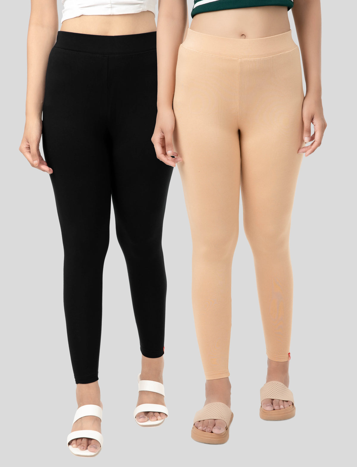 Ankle  Length Leggings | Pack of - 2 Pcs | EcoVero Tencel | Wrinkle-Free | Premium Ethnic Bottom Wear | 4-Way Stretch |  Anti-Chafing Ankle Length Tights for Girls & Women in Vibrant Colors