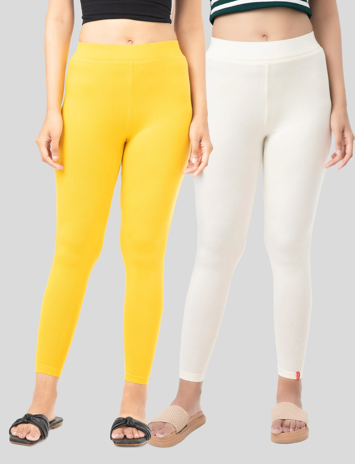 Ankle  Length Leggings | Pack of - 2 Pcs | EcoVero Tencel | Wrinkle-Free | Premium Ethnic Bottom Wear | 4-Way Stretch |  Anti-Chafing Ankle Length Tights for Girls & Women in Vibrant Colors