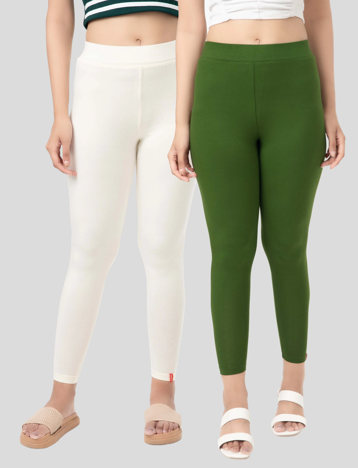 Ankle  Length Leggings | Pack of - 2 Pcs | EcoVero Tencel | Wrinkle-Free | Premium Ethnic Bottom Wear | 4-Way Stretch |  Anti-Chafing Ankle Length Tights for Girls & Women in Vibrant Colors