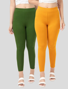 Ankle  Length Leggings | Pack of - 2 Pcs | EcoVero Tencel | Wrinkle-Free | Premium Ethnic Bottom Wear | 4-Way Stretch |  Anti-Chafing Ankle Length Tights for Girls & Women in Vibrant Colors