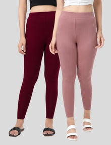 Ankle  Length Leggings | Pack of - 2 Pcs | EcoVero Tencel | Wrinkle-Free | Premium Ethnic Bottom Wear | 4-Way Stretch |  Anti-Chafing Ankle Length Tights for Girls & Women in Vibrant Colors