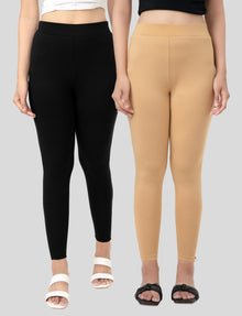 Ankle  Length Leggings | Pack of - 2 Pcs | EcoVero Tencel | Wrinkle-Free | Premium Ethnic Bottom Wear | 4-Way Stretch |  Anti-Chafing Ankle Length Tights for Girls & Women in Vibrant Colors