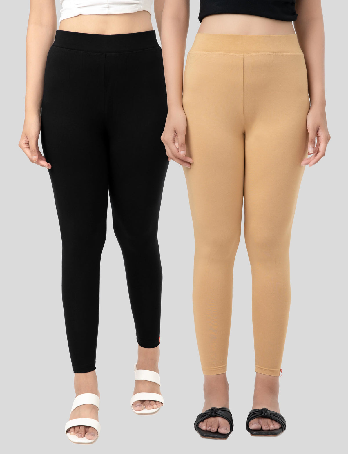 Ankle  Length Leggings | Pack of - 2 Pcs | EcoVero Tencel | Wrinkle-Free | Premium Ethnic Bottom Wear | 4-Way Stretch |  Anti-Chafing Ankle Length Tights for Girls & Women in Vibrant Colors