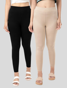 Ankle  Length Leggings | Pack of - 2 Pcs | EcoVero Tencel | Wrinkle-Free | Premium Ethnic Bottom Wear | 4-Way Stretch |  Anti-Chafing Ankle Length Tights for Girls & Women in Vibrant Colors