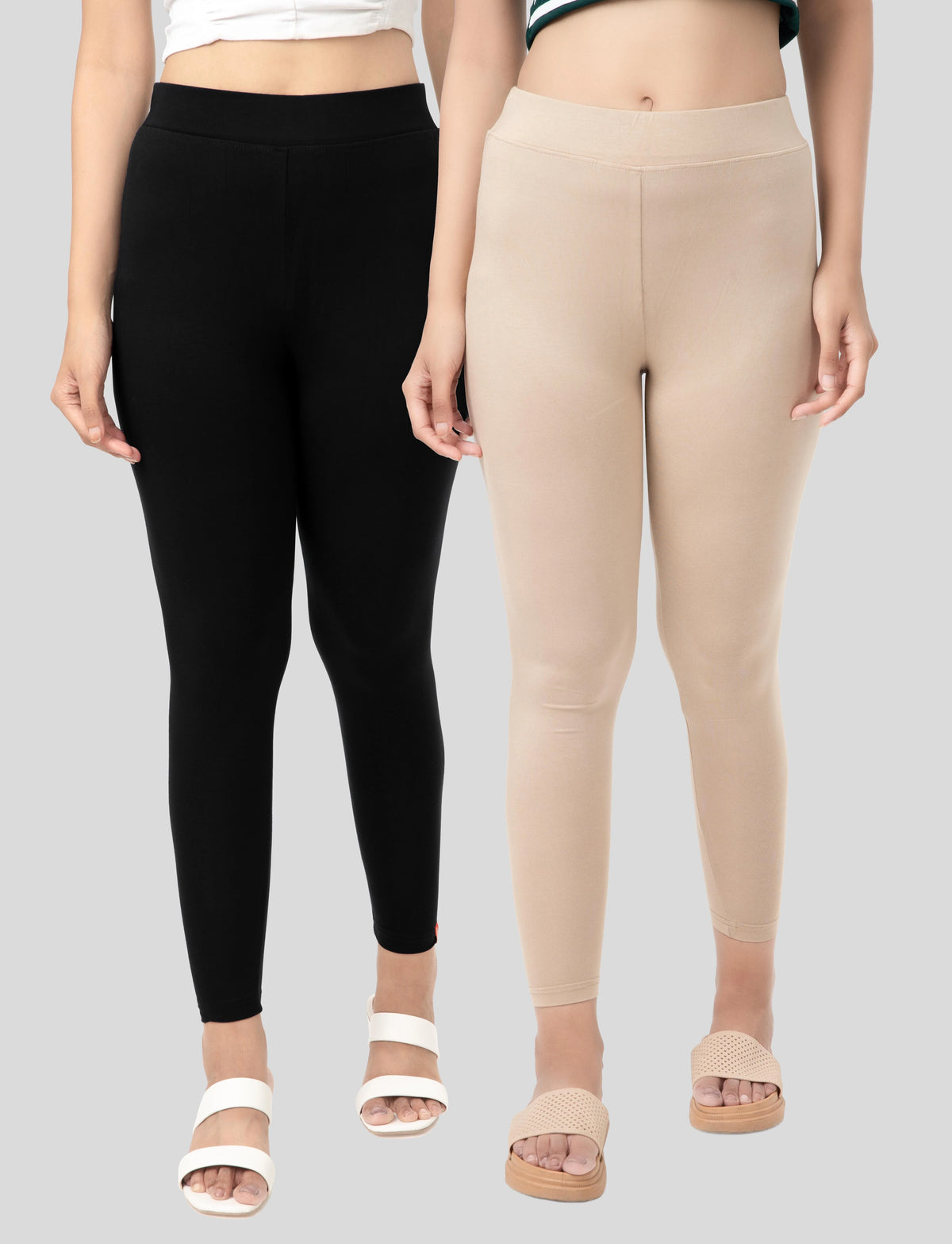 Ankle  Length Leggings | Pack of - 2 Pcs | EcoVero Tencel | Wrinkle-Free | Premium Ethnic Bottom Wear | 4-Way Stretch |  Anti-Chafing Ankle Length Tights for Girls & Women in Vibrant Colors