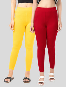 Ankle  Length Leggings | Pack of - 2 Pcs | EcoVero Tencel | Wrinkle-Free | Premium Ethnic Bottom Wear | 4-Way Stretch |  Anti-Chafing Ankle Length Tights for Girls & Women in Vibrant Colors