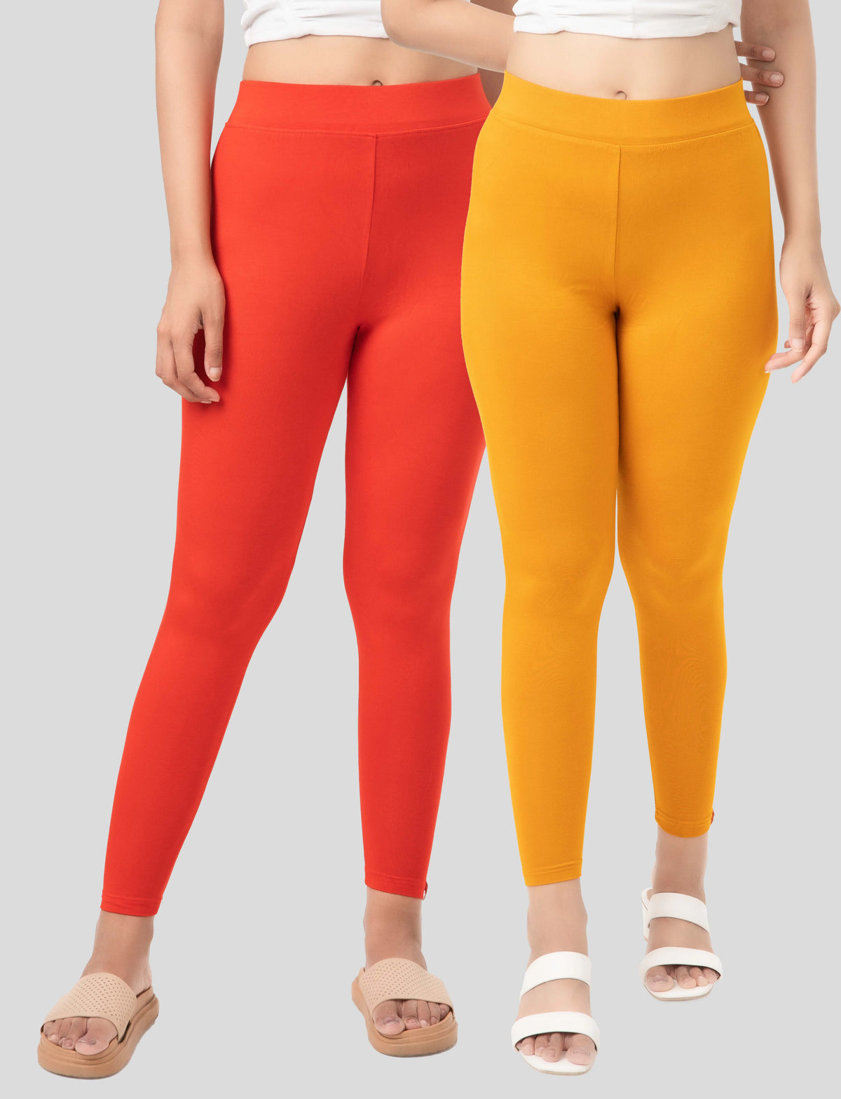Ankle  Length Leggings | Pack of - 2 Pcs | EcoVero Tencel | Wrinkle-Free | Premium Ethnic Bottom Wear | 4-Way Stretch |  Anti-Chafing Ankle Length Tights for Girls & Women in Vibrant Colors