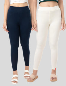 Ankle  Length Leggings | Pack of - 2 Pcs | EcoVero Tencel | Wrinkle-Free | Premium Ethnic Bottom Wear | 4-Way Stretch | Ankle Length Tights for Girls & Women in Vibrant Colors