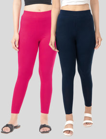 Ankle  Length Leggings | Pack of - 2 Pcs | EcoVero Tencel | Wrinkle-Free | Premium Ethnic Bottom Wear | 4-Way Stretch | Ankle Length Tights for Girls & Women in Vibrant Colors