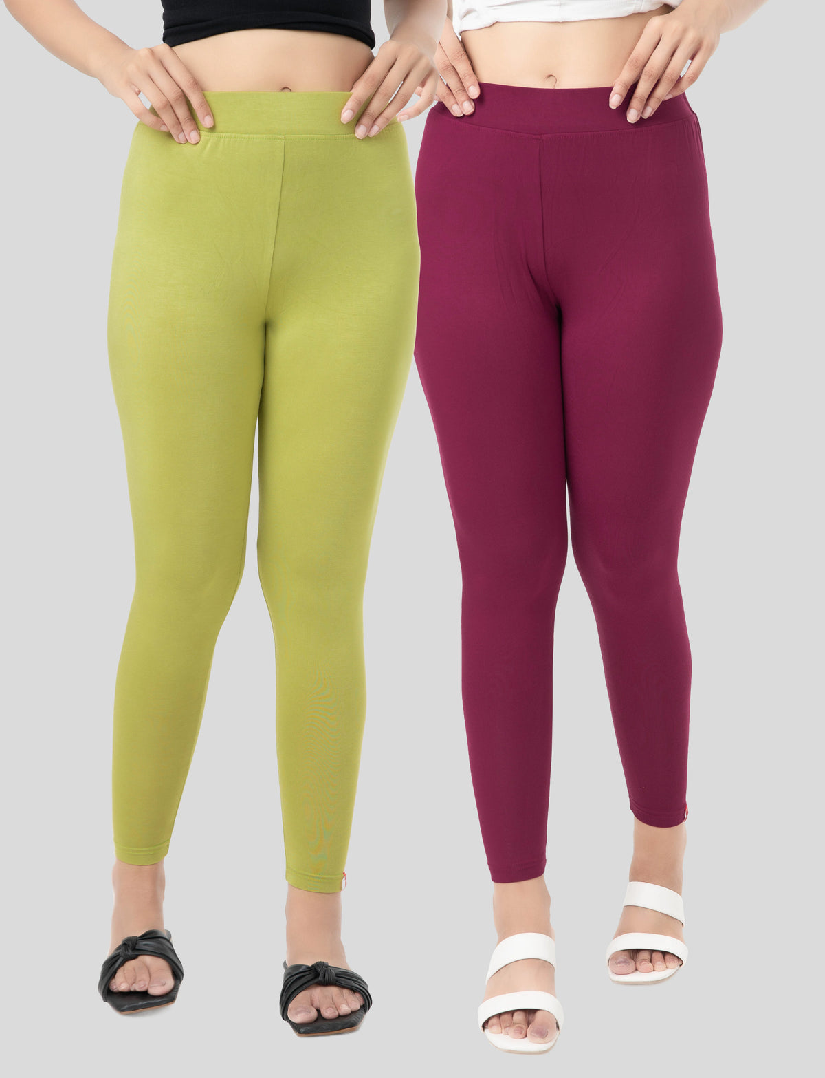 Ankle  Length Leggings | Pack of - 2 Pcs | EcoVero Tencel | Wrinkle-Free | Premium Ethnic Bottom Wear | 4-Way Stretch |  Anti-Chafing Ankle Length Tights for Girls & Women in Vibrant Colors