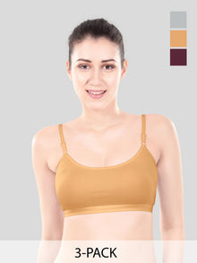Cute Teen Sports Bra | Girls & Women Pack of 5 | Non-Padded Wirefree | Pure Cotton Stretch Daily Workout Bras with Adjustable Straps Super Combed Cotton Elastane Stretch Full & Elastic Band