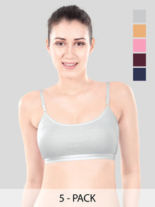 Cute Teen Sports Bra | Girls & Women Pack of 5 | Non-Padded Wirefree | Pure Cotton Stretch Daily Workout Bras with Adjustable Straps Super Combed Cotton Elastane Stretch Full & Elastic Band