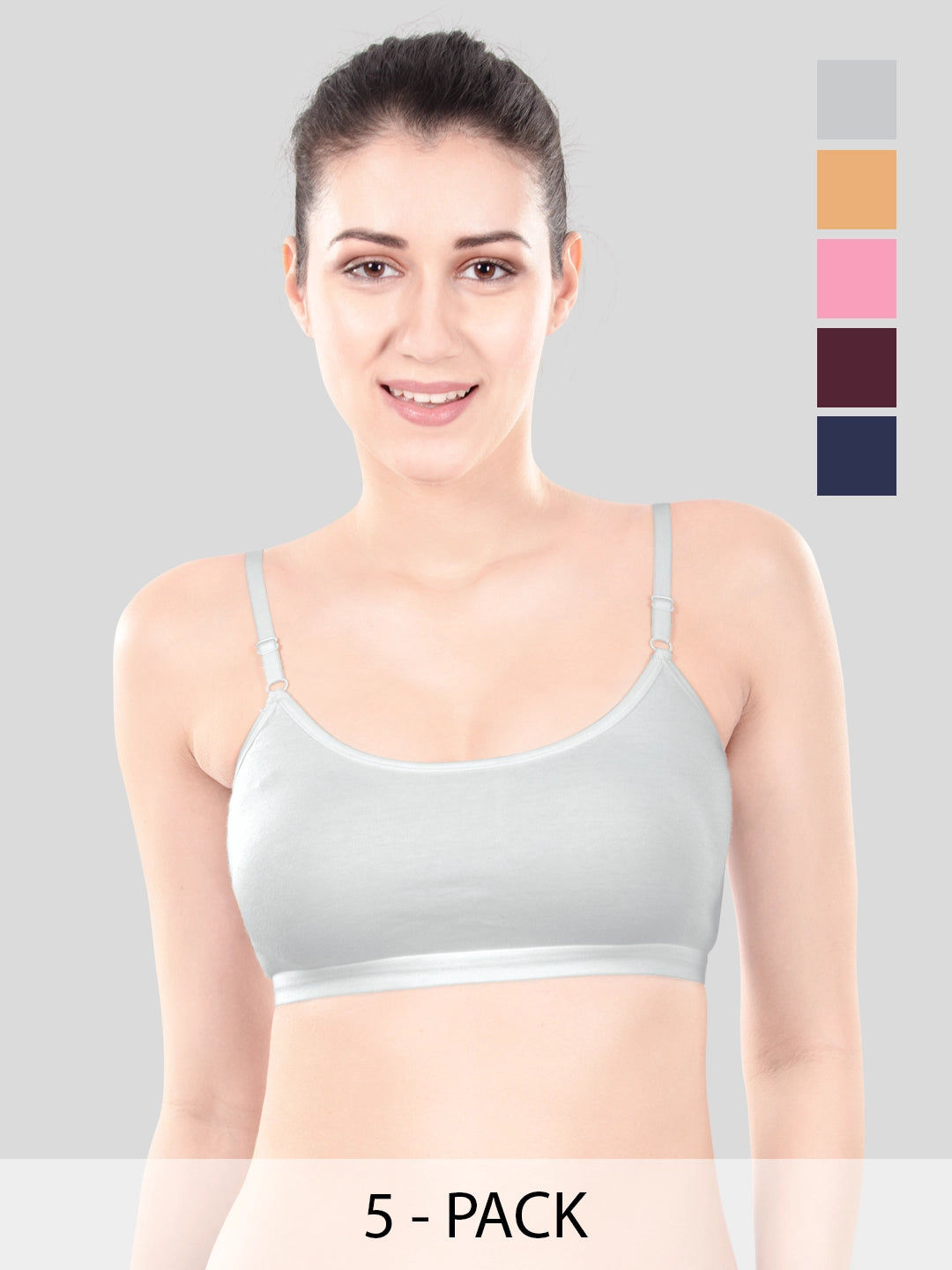 Cute Teen Sports Bra | Girls & Women Pack of 5 | Non-Padded Wirefree | Pure Cotton Stretch Daily Workout Bras with Adjustable Straps Super Combed Cotton Elastane Stretch Full & Elastic Band