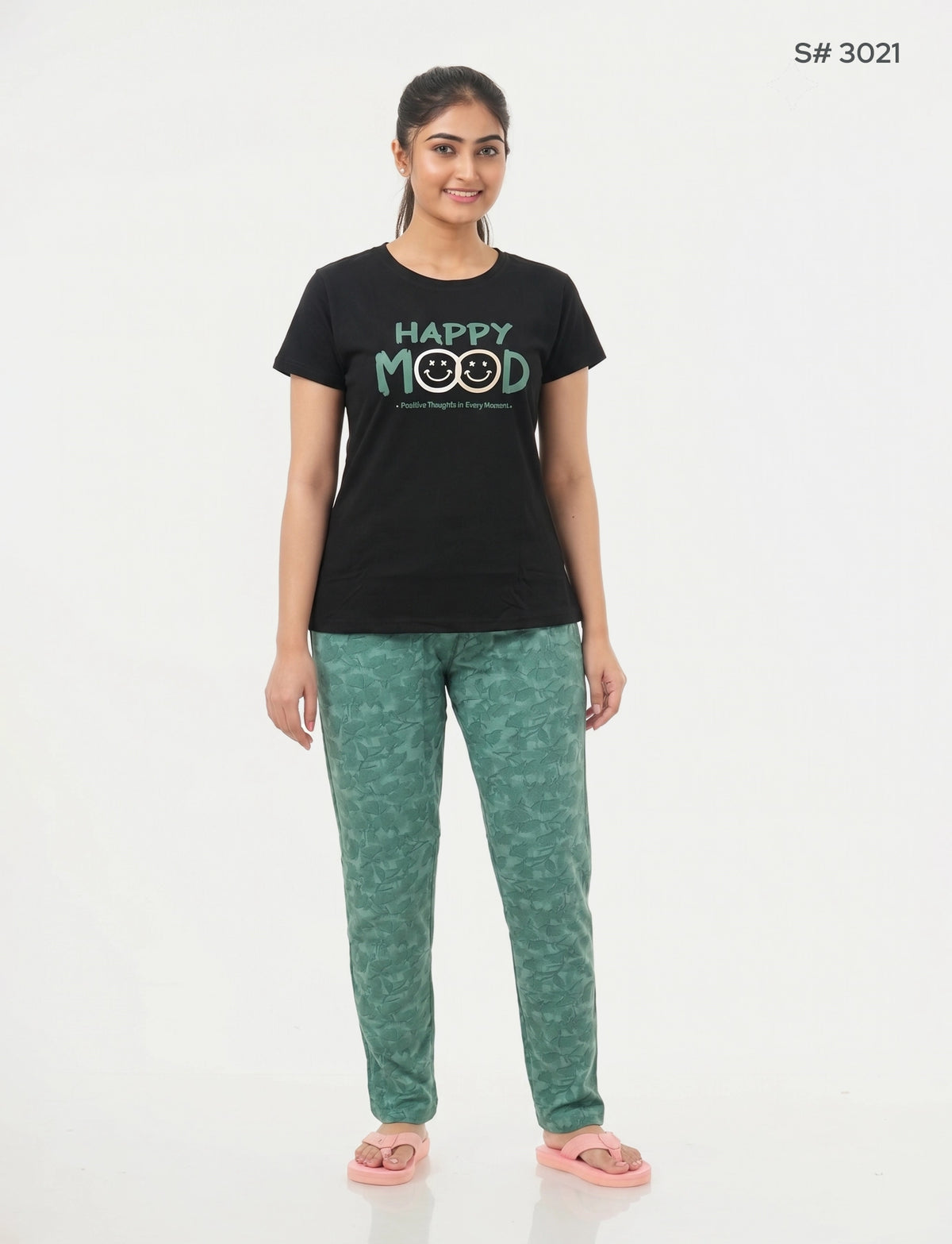 US-102 Pyjama Set | S# 3021 | 100% Cotton Top & Full Pant Combo | Graphic Printed T-Shirt | Soft Elastic Waist Track Pant | Daily Loungewear & Sleepwear