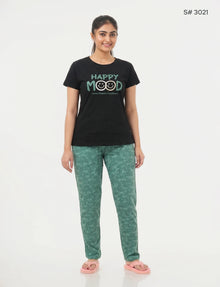 US-102 Pyjama Set | S# 3021 | 100% Cotton Top & Full Pant Combo | Graphic Printed T-Shirt | Soft Elastic Waist Track Pant | Daily Loungewear & Sleepwear