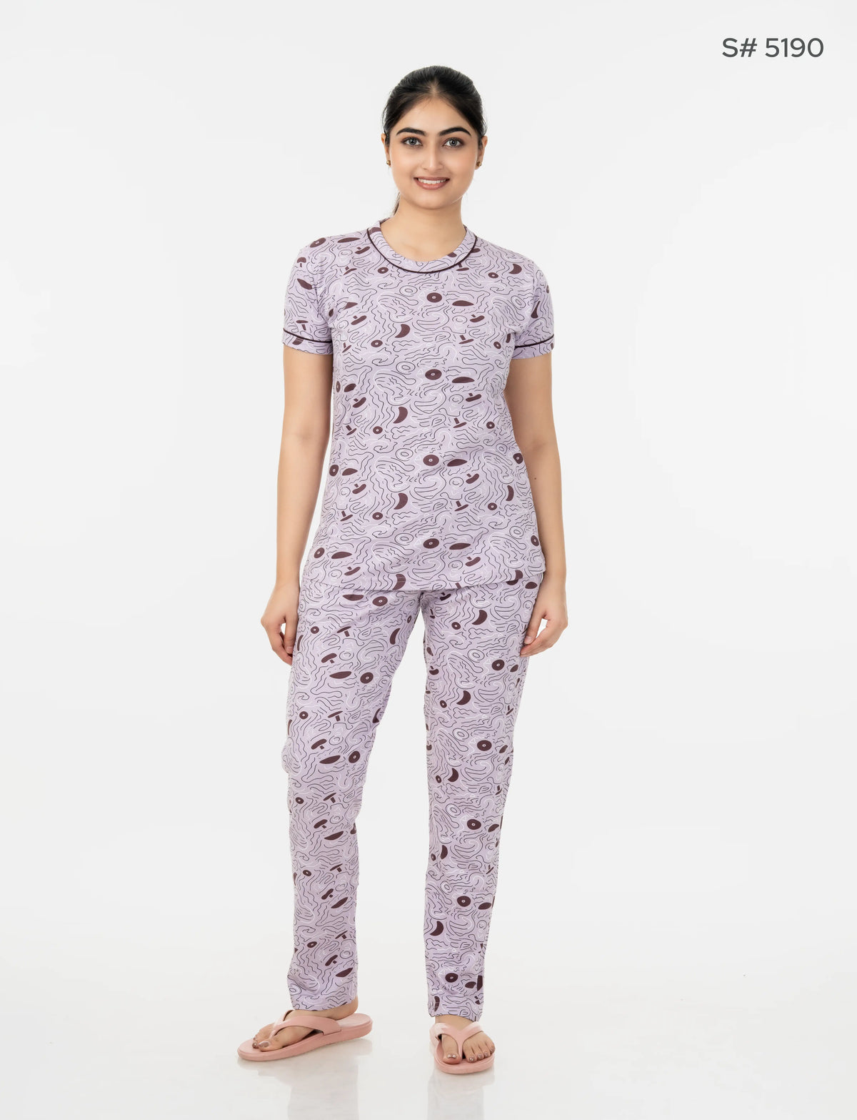 RFD -44  Pyjama Set | S# 5190 | 100% Cotton Top & Full Pant Combo | Printed Pyjama Set | Soft Elastic Waist Track Pant | Daily Loungewear & Sleepwear