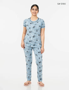RFD -44  Pyjama Set | S# 5190 | 100% Cotton Top & Full Pant Combo | Printed Pyjama Set | Soft Elastic Waist Track Pant | Daily Loungewear & Sleepwear