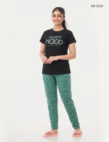 US-102 Pyjama Set | S# 3021 | 100% Cotton Top & Full Pant Combo | Graphic Printed T-Shirt | Soft Elastic Waist Track Pant | Daily Loungewear & Sleepwear