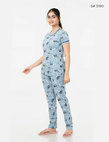 RFD -44  Pyjama Set | S# 5190 | 100% Cotton Top & Full Pant Combo | Printed Pyjama Set | Soft Elastic Waist Track Pant | Daily Loungewear & Sleepwear