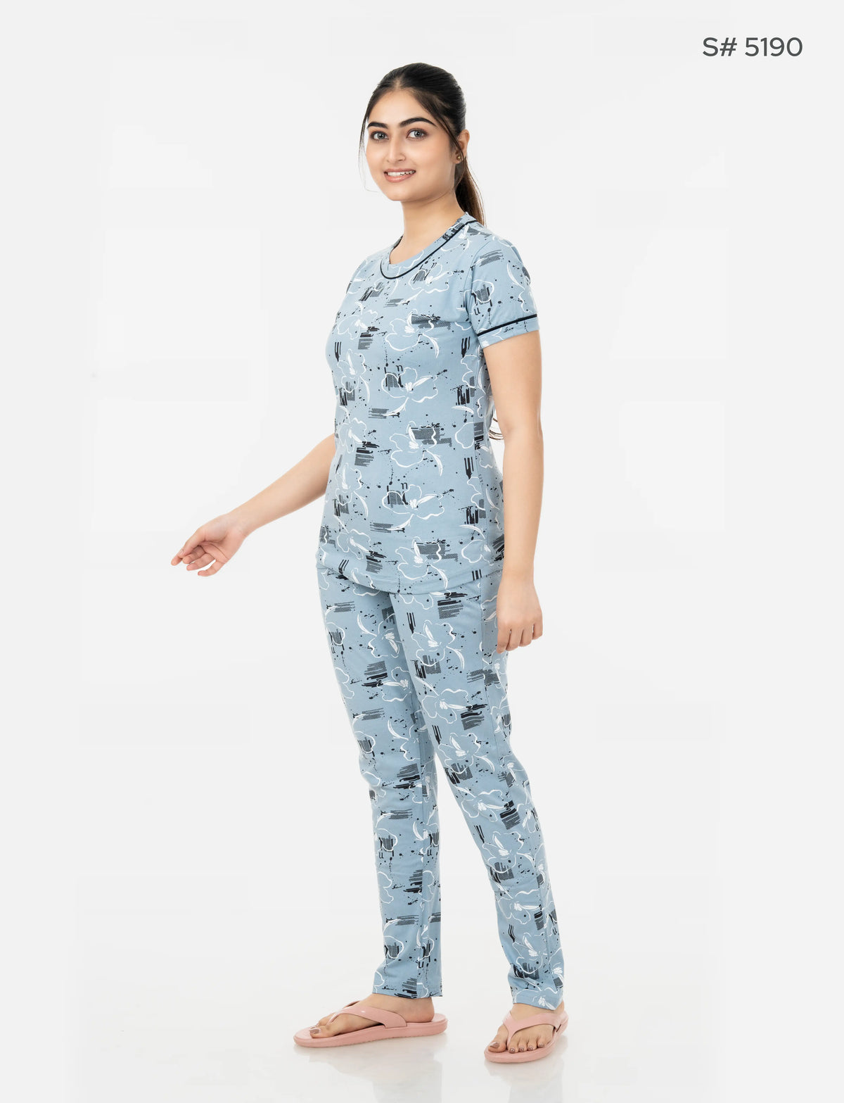 RFD -44  Pyjama Set | S# 5190 | 100% Cotton Top & Full Pant Combo | Printed Pyjama Set | Soft Elastic Waist Track Pant | Daily Loungewear & Sleepwear