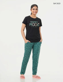 US-102 Pyjama Set | S# 3021 | 100% Cotton Top & Full Pant Combo | Graphic Printed T-Shirt | Soft Elastic Waist Track Pant | Daily Loungewear & Sleepwear