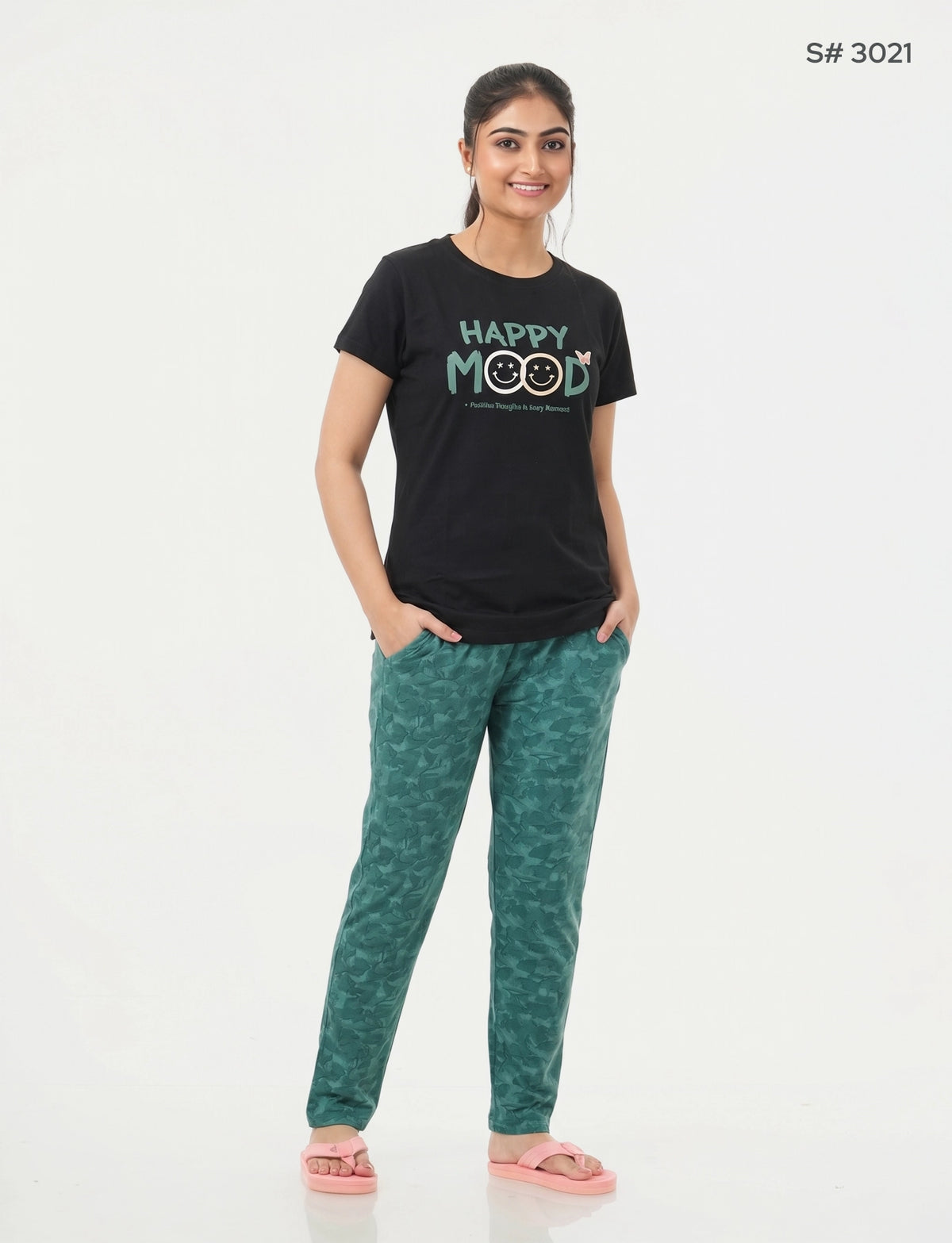 US-102 Pyjama Set | S# 3021 | 100% Cotton Top & Full Pant Combo | Graphic Printed T-Shirt | Soft Elastic Waist Track Pant | Daily Loungewear & Sleepwear