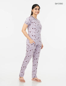 RFD -44  Pyjama Set | S# 5190 | 100% Cotton Top & Full Pant Combo | Printed Pyjama Set | Soft Elastic Waist Track Pant | Daily Loungewear & Sleepwear