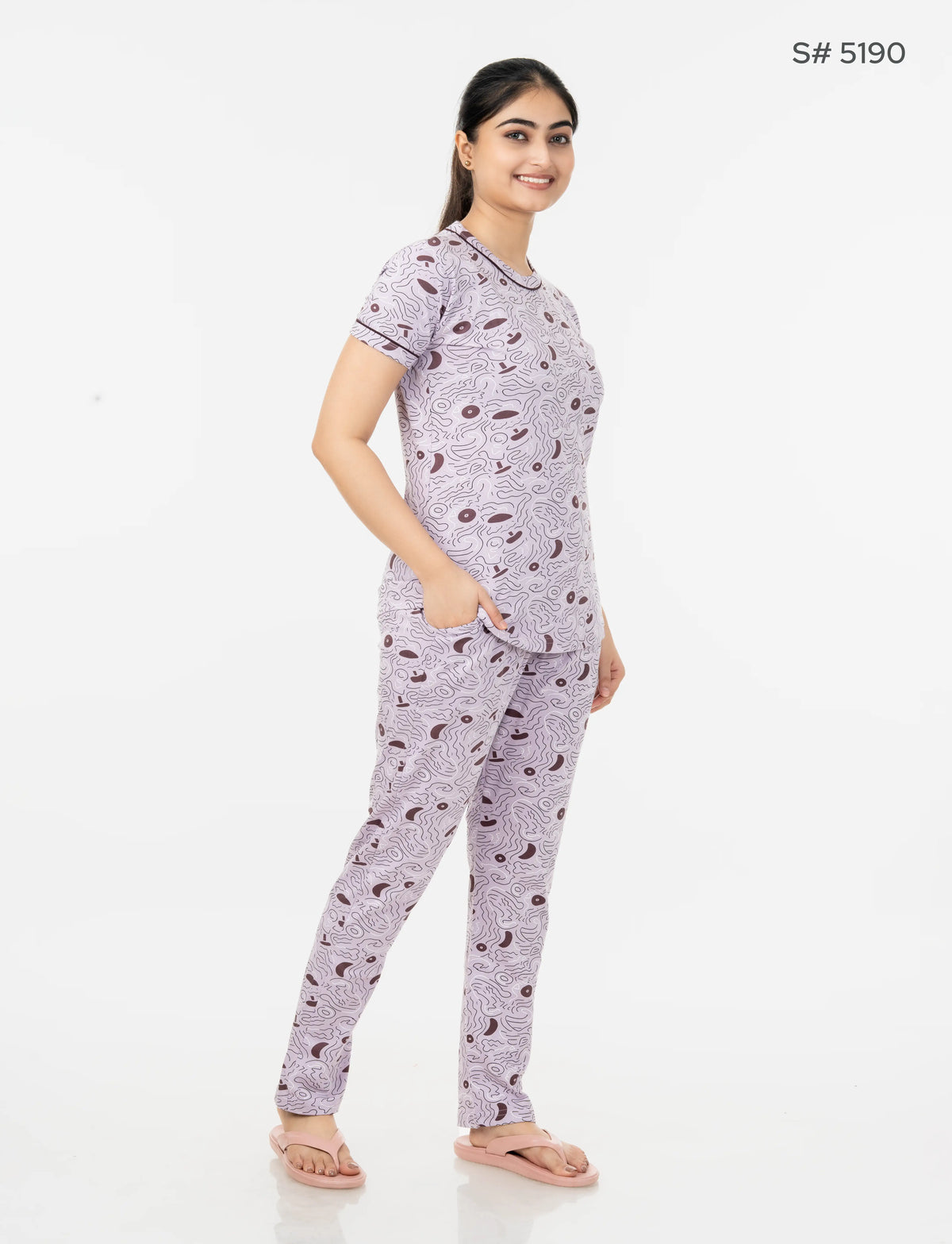 RFD -44  Pyjama Set | S# 5190 | 100% Cotton Top & Full Pant Combo | Printed Pyjama Set | Soft Elastic Waist Track Pant | Daily Loungewear & Sleepwear