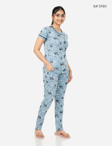 RFD -44  Pyjama Set | S# 5190 | 100% Cotton Top & Full Pant Combo | Printed Pyjama Set | Soft Elastic Waist Track Pant | Daily Loungewear & Sleepwear