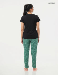 US-102 Pyjama Set | S# 3021 | 100% Cotton Top & Full Pant Combo | Graphic Printed T-Shirt | Soft Elastic Waist Track Pant | Daily Loungewear & Sleepwear