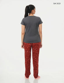 US-102 Pyjama Set | S# 3021 | 100% Cotton Top & Full Pant Combo | Graphic Printed T-Shirt | Soft Elastic Waist Track Pant | Daily Loungewear & Sleepwear