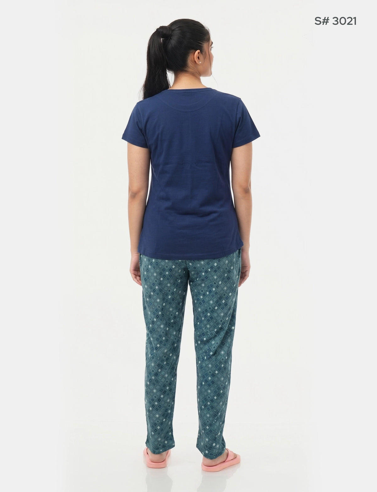 US-102 Pyjama Set | S# 3021 | 100% Cotton Top & Full Pant Combo | Graphic Printed T-Shirt | Soft Elastic Waist Track Pant | Daily Loungewear & Sleepwear