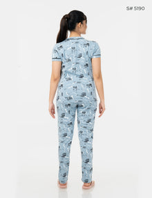 RFD -44  Pyjama Set | S# 5190 | 100% Cotton Top & Full Pant Combo | Printed Pyjama Set | Soft Elastic Waist Track Pant | Daily Loungewear & Sleepwear