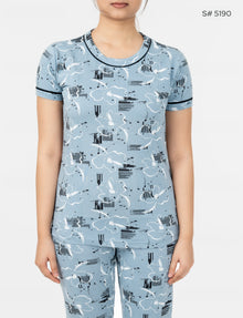 RFD -44  Pyjama Set | S# 5190 | 100% Cotton Top & Full Pant Combo | Printed Pyjama Set | Soft Elastic Waist Track Pant | Daily Loungewear & Sleepwear