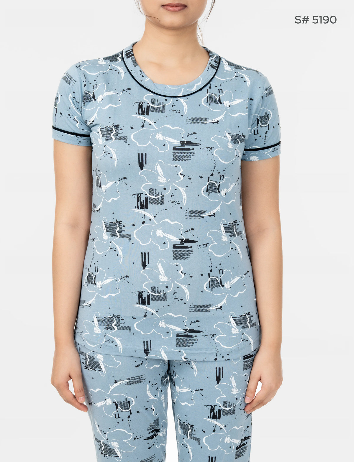 RFD -44  Pyjama Set | S# 5190 | 100% Cotton Top & Full Pant Combo | Printed Pyjama Set | Soft Elastic Waist Track Pant | Daily Loungewear & Sleepwear