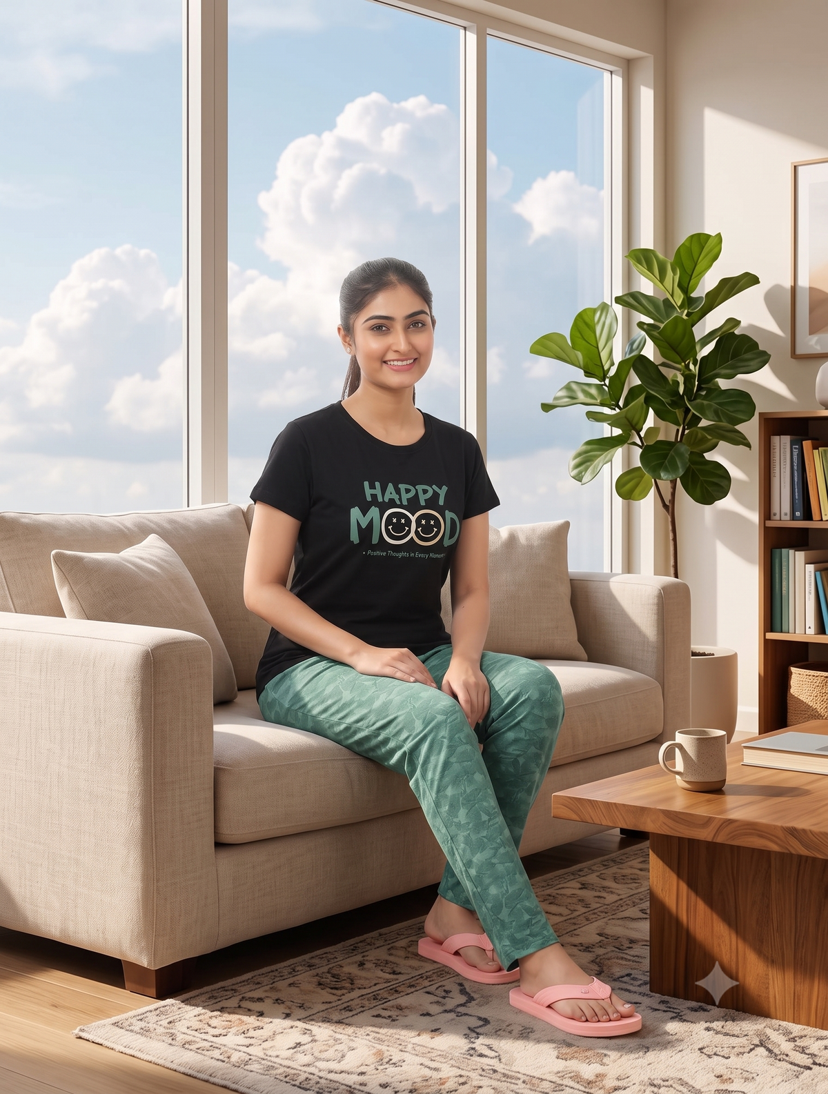 US-102 Pyjama Set | S# 3021 | 100% Cotton Top & Full Pant Combo | Graphic Printed T-Shirt | Soft Elastic Waist Track Pant | Daily Loungewear & Sleepwear