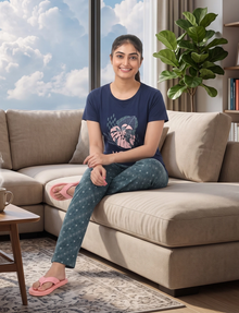 US-102 Pyjama Set | S# 3021 | 100% Cotton Top & Full Pant Combo | Graphic Printed T-Shirt | Soft Elastic Waist Track Pant | Daily Loungewear & Sleepwear