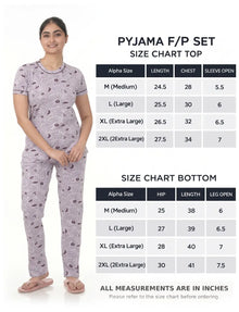RFD -44  Pyjama Set | S# 5190 | 100% Cotton Top & Full Pant Combo | Printed Pyjama Set | Soft Elastic Waist Track Pant | Daily Loungewear & Sleepwear
