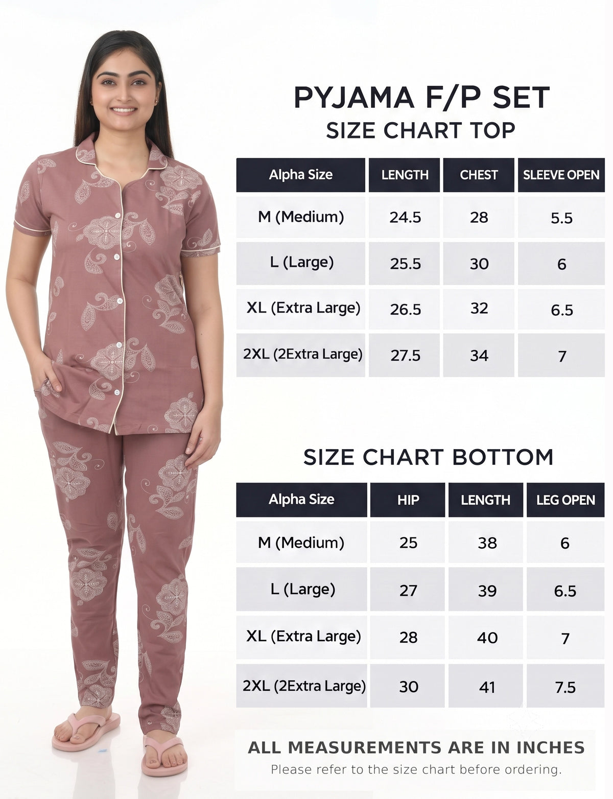 AXD-44 style | S# 4011 | Beet Red | Women’s Printed Front Open Pyjama Set | Shirt Collar Button-Down Night Suit | Short Sleeve Top & Full-Length Pants | Loungewear with Two Pockets
