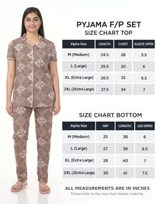AXD-44 style | S# 4011 | Beet Red | Women’s Printed Front Open Pyjama Set | Shirt Collar Button-Down Night Suit | Short Sleeve Top & Full-Length Pants | Loungewear with Two Pockets