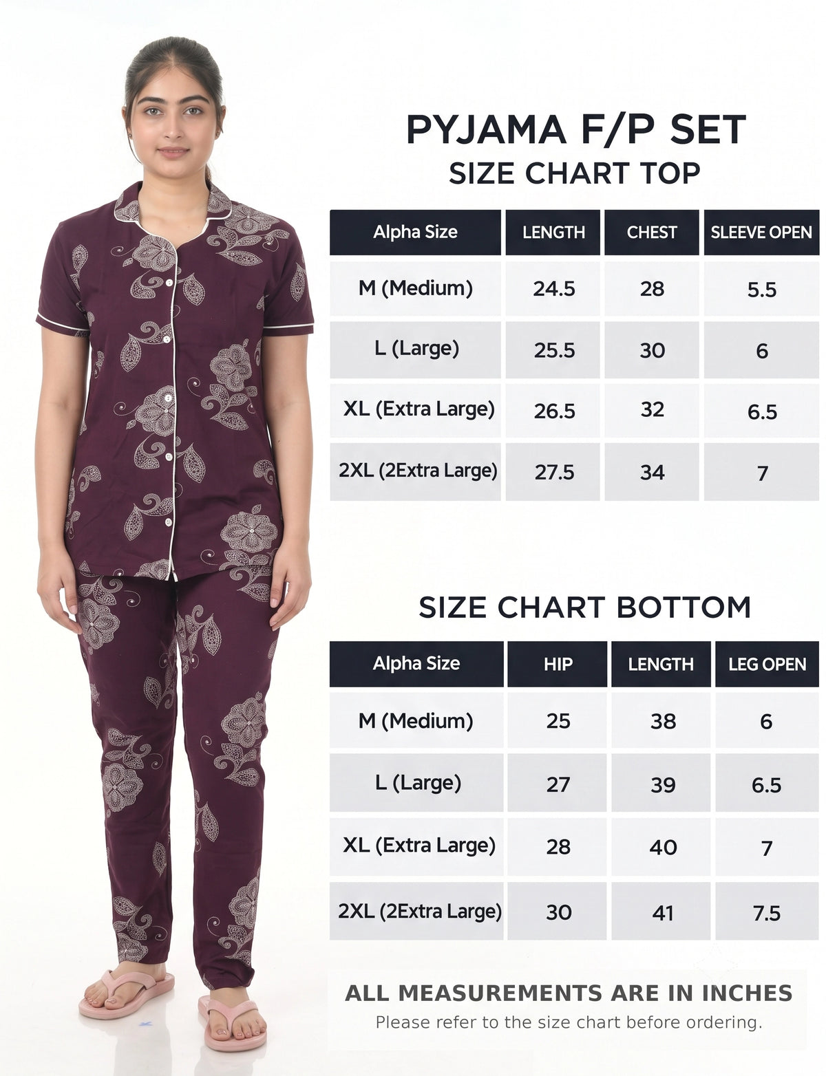 AXD-44 style | S# 4011 | Beet Red | Women’s Printed Front Open Pyjama Set | Shirt Collar Button-Down Night Suit | Short Sleeve Top & Full-Length Pants | Loungewear with Two Pockets