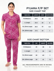 AXD-44 style | S# 4011 | Beet Red | Women’s Printed Front Open Pyjama Set | Shirt Collar Button-Down Night Suit | Short Sleeve Top & Full-Length Pants | Loungewear with Two Pockets