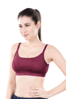 Hazel Dark Color Sports Bra | Non-Padded Wirefree Soft Stretch Cotton Bra | Bold Shades Activewear Bra with Bottom Band Support for Gym, Yoga & Workout