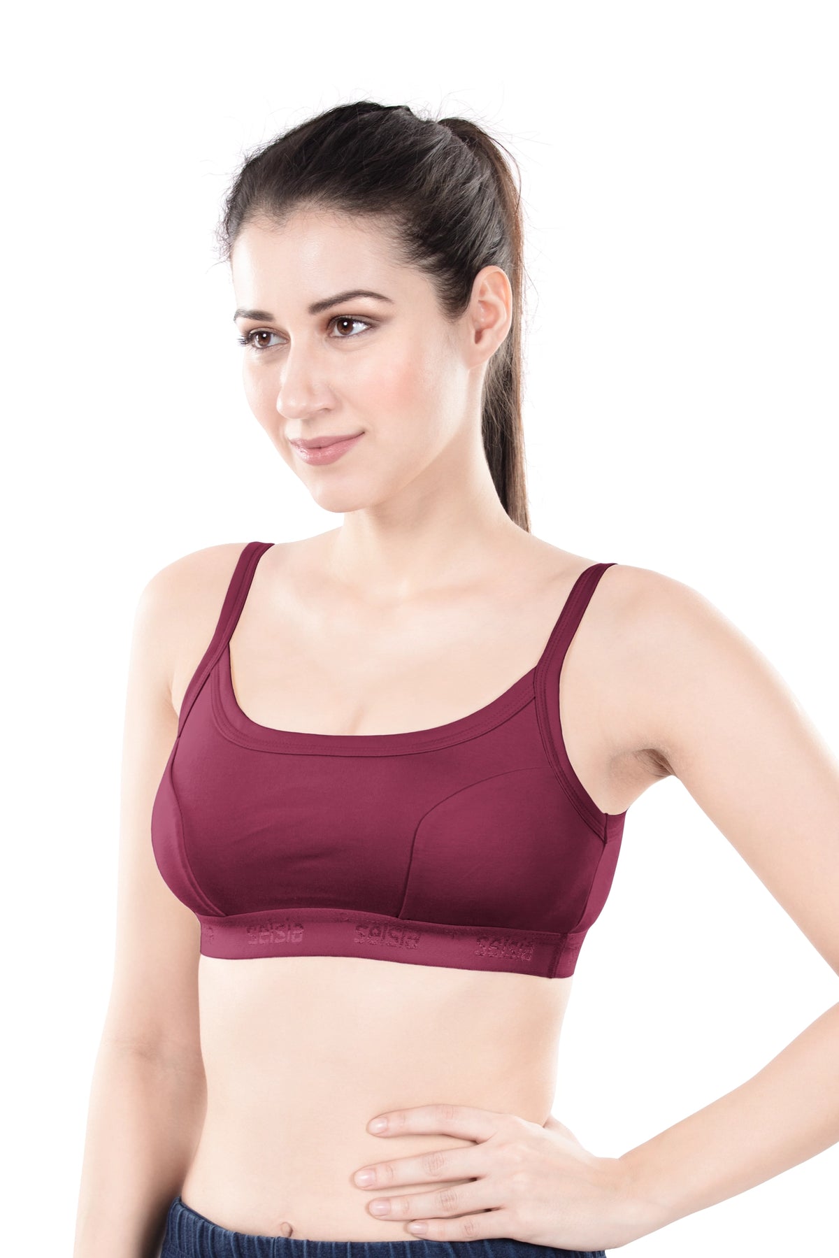 Hazel Dark Color Sports Bra | Non-Padded Wirefree Soft Stretch Cotton Bra | Bold Shades Activewear Bra with Bottom Band Support for Gym, Yoga & Workout